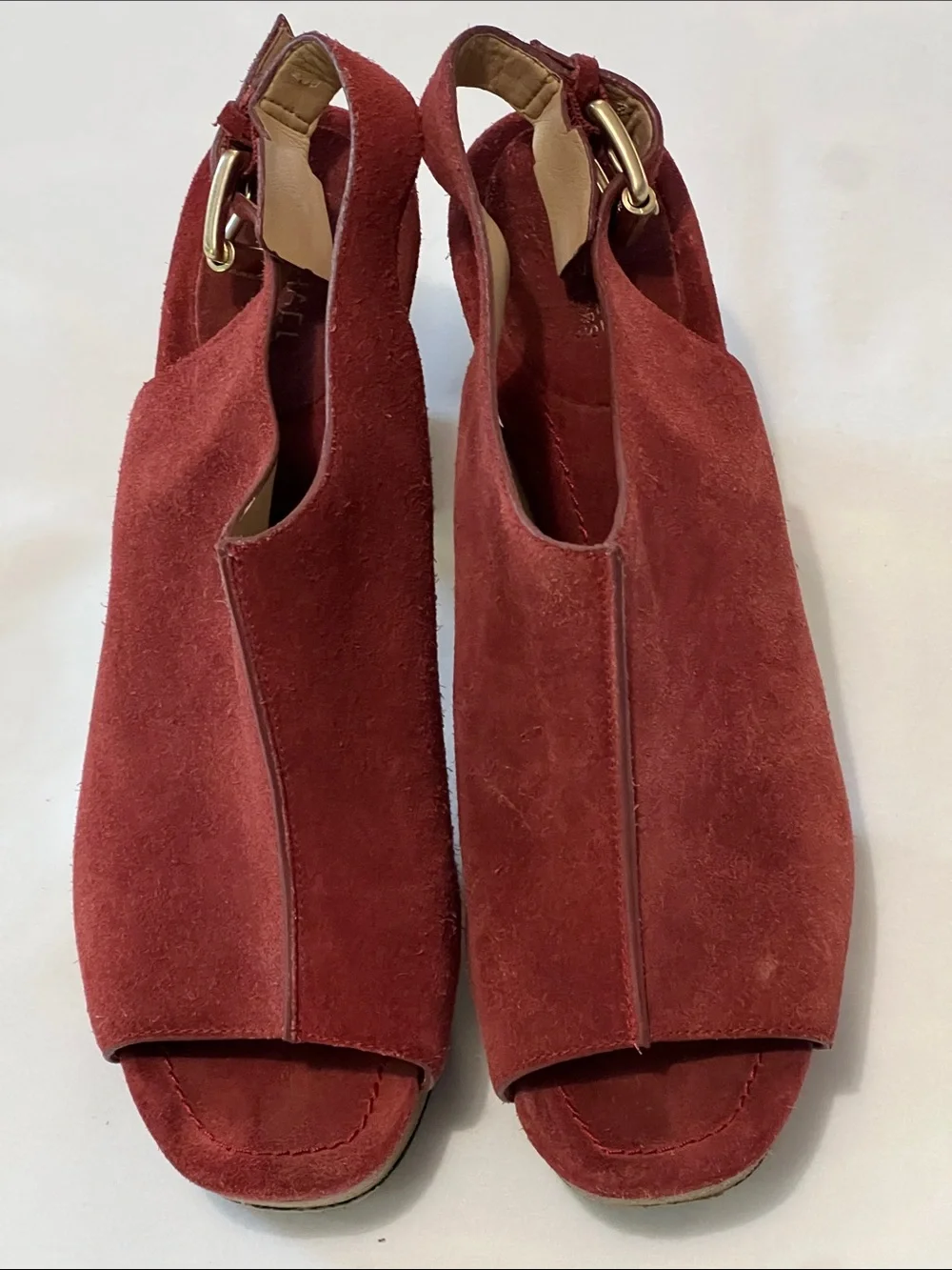 Michael Kors “Piper” Red Suede Peep Toe Platform Slingback Sandals